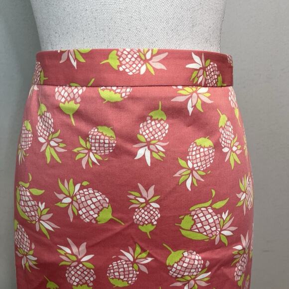 Brooks Brothers 346 Skirt size 12 Pink Green Pineapples Straight Knee Stretch - Picture 3 of 9